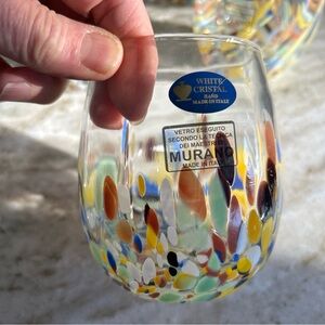 Murano Confetti Stemless Wine Glasses Hand Blown Italy New Set Of 5 New Art Deco